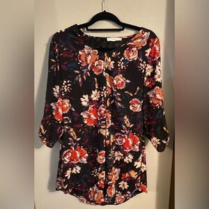 Lush Floral Mini Dress with cute button sleeve detail.